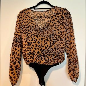 NWOT, Banana Republic Factory Sheer Leopard Bodysuit, size XS
